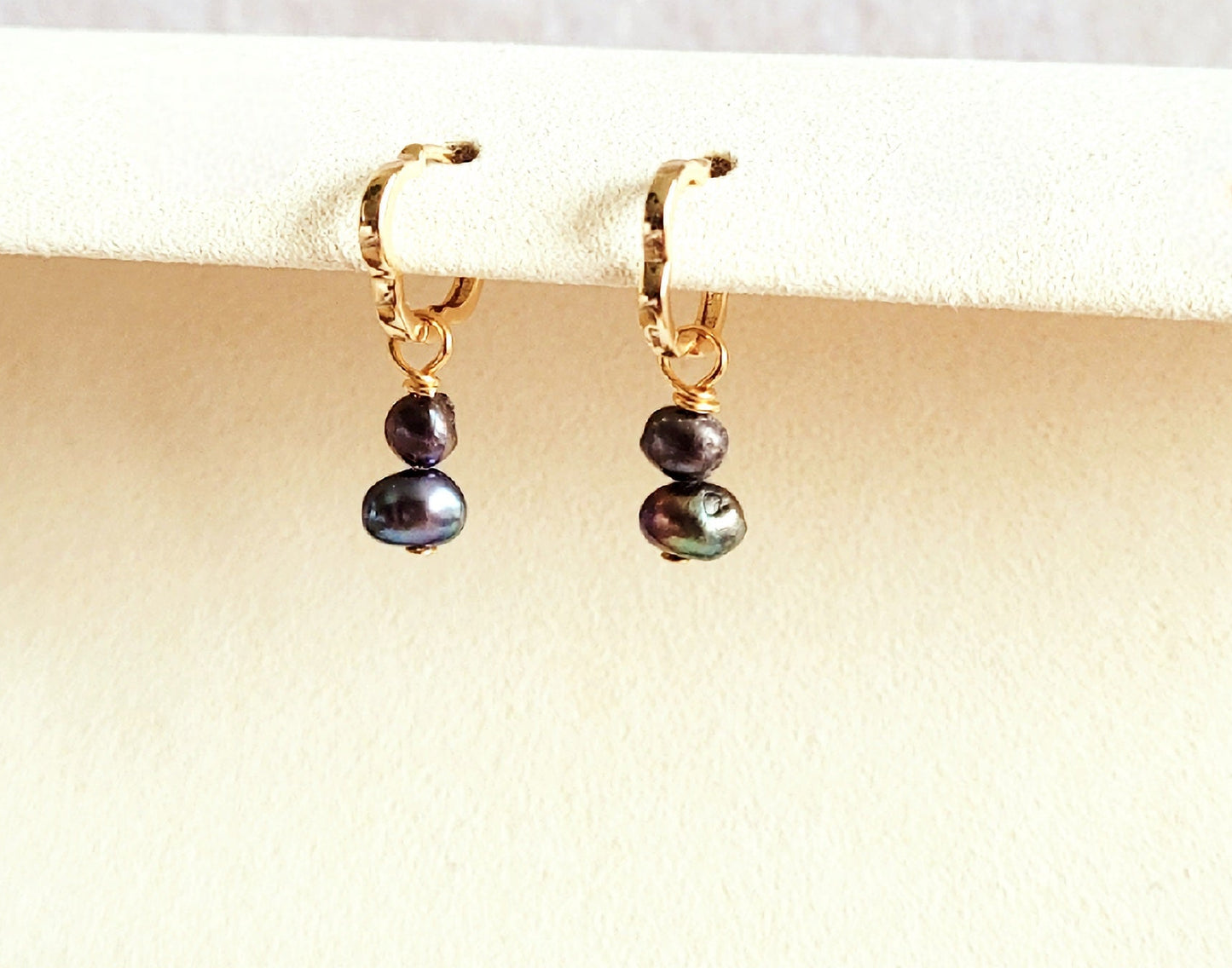 Black Pearl Dangle Huggie Hoops